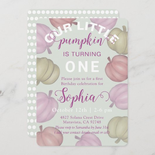 Whimsical Green Pumpkins & Photo Birthday 招待状 (正面/裏面)