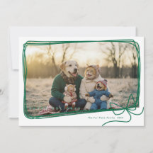 Whimsical Green Ribbon Frame Holiday Photo