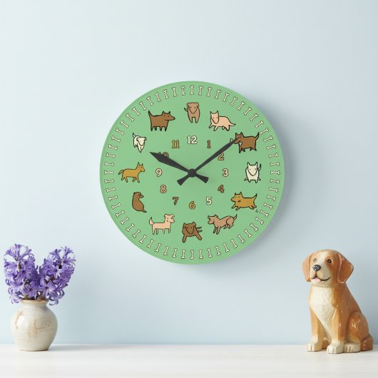 Whimsical Green Wall Clock for Dog Lovers ラージ壁時計