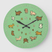 Whimsical Green Wall Clock for Dog Lovers ラージ壁時計 (正面)