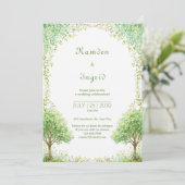 Whimsical Green Watercolor Tree Arch Wedding 招待状 (スタンド正面)