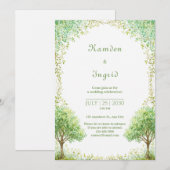 Whimsical Green Watercolor Tree Arch Wedding 招待状 (正面/裏面)
