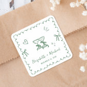 Whimsical Green Wavy Frame Wedding スクエアシール