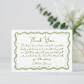 Whimsical Green Wavy Hand Painted Bridal Shower サンキューカード (スタンド正面)