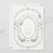 Whimsical Greenery Frame Vintage Baby Shower 招待状 (正面)