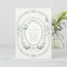 Whimsical Greenery Frame Vintage Baby Shower 招待状