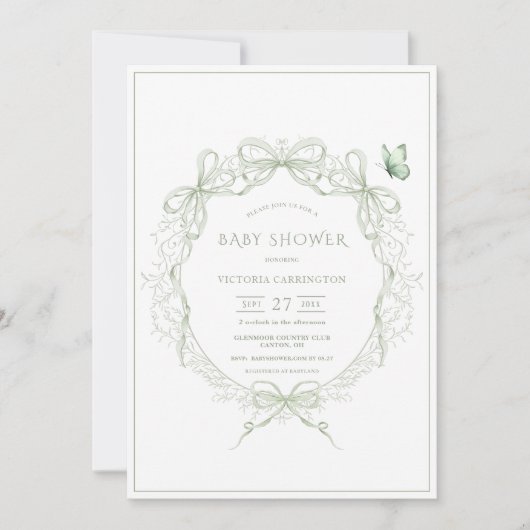 Whimsical Greenery Vintage Baby Shower 招待状 (正面)