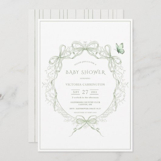 Whimsical Greenery Vintage Baby Shower 招待状 (正面/裏面)