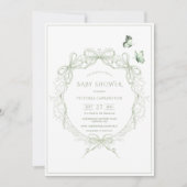 Whimsical Greenery Vintage Bows Baby Shower 招待状 (正面)