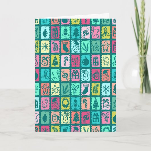 Whimsical Grid Cute Custom Christmas Holiday カード (正面)