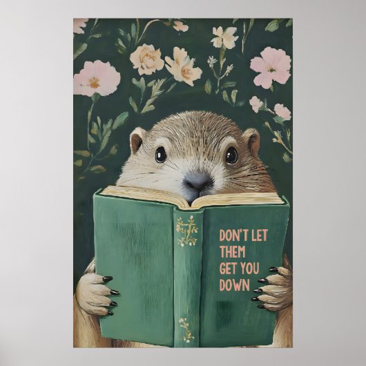 Whimsical Groundhog Reading Book Art Print ポスター (正面)