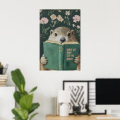 Whimsical Groundhog Reading Book Art Print ポスター (ホームオフィス)