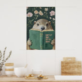 Whimsical Groundhog Reading Book Art Print ポスター (キッチン)
