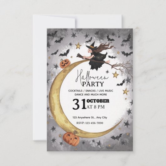 Whimsical Halloween パーティー招待状 - 編集可能 招待状 (正面)