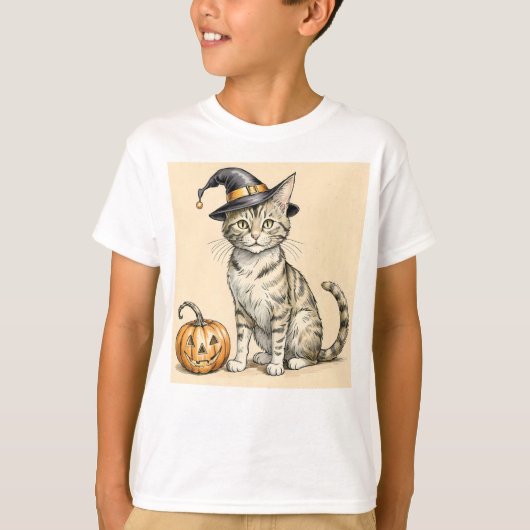 Whimsical Halloween Cat, Halloween Witchy Cat,     Tシャツ (正面)