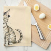 Whimsical Halloween Kitten Kitchen Towel, Fall Cat キッチンタオル (四つ折り)