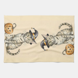 Whimsical Halloween Kitten Kitchen Towel, Fall Cat キッチンタオル