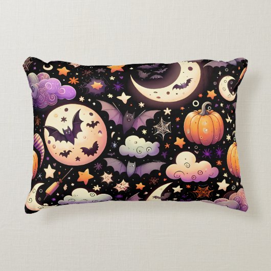 Whimsical Halloween Night Sky Pattern アクセントクッション (正面)