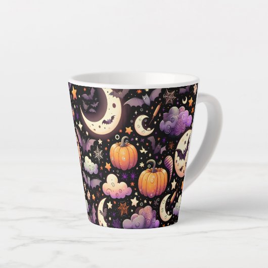 Whimsical Halloween Night Sky Pattern カフェラテマグ (右アングル)