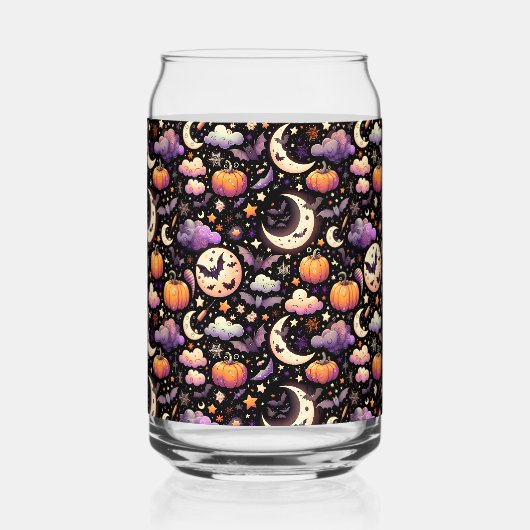 Whimsical Halloween Night Sky Pattern ガラス缶 (正面)