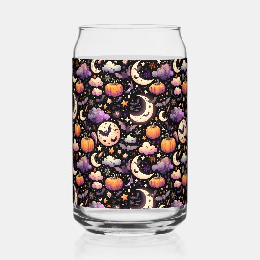 Whimsical Halloween Night Sky Pattern ガラス缶 (右)