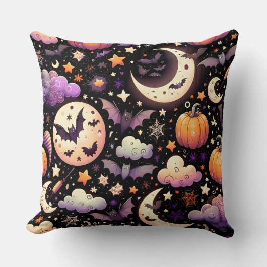 Whimsical Halloween Night Sky Pattern クッション (正面)