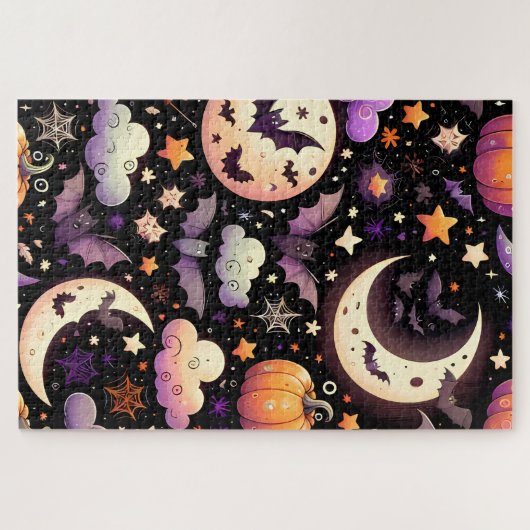 Whimsical Halloween Night Sky Pattern ジグソーパズル (横)