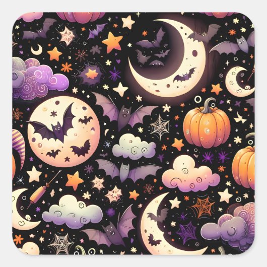 Whimsical Halloween Night Sky Pattern スクエアシール (正面)