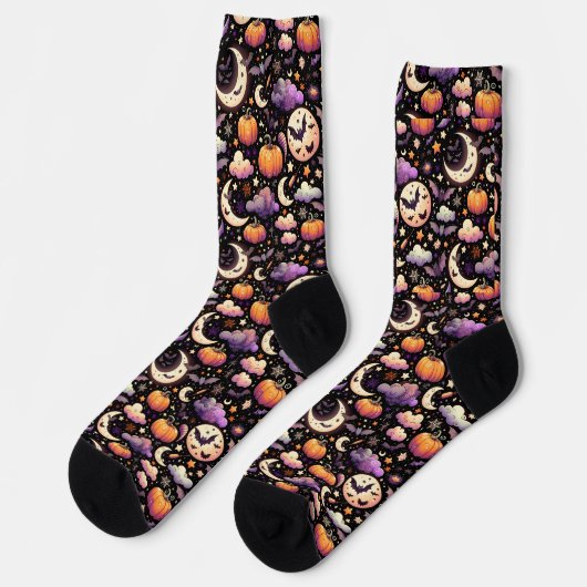 Whimsical Halloween Night Sky Pattern ソックス (左)