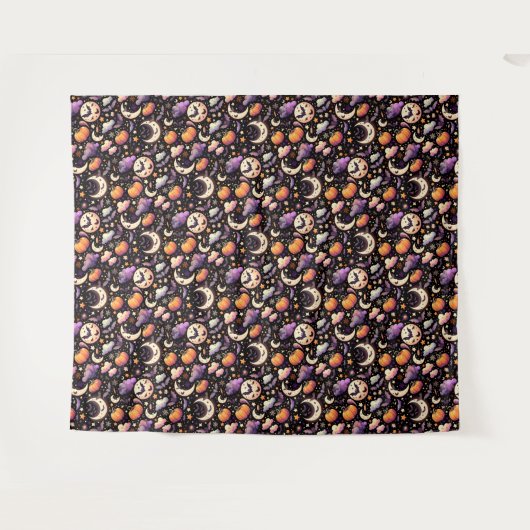 Whimsical Halloween Night Sky Pattern タペストリー (正面(横))