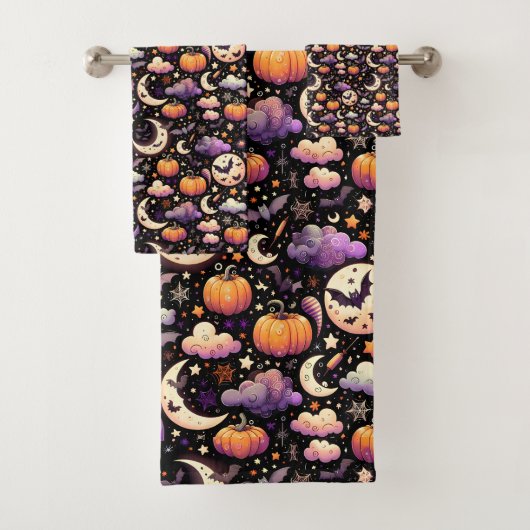 Whimsical Halloween Night Sky Pattern バスタオルセット (インサイチュ)