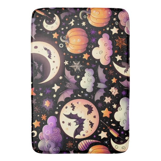 Whimsical Halloween Night Sky Pattern バスマット (正面縦)