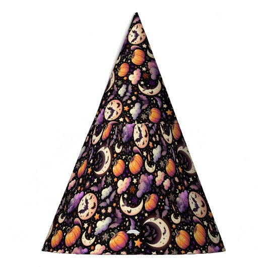 Whimsical Halloween Night Sky Pattern パーティーハット (左)