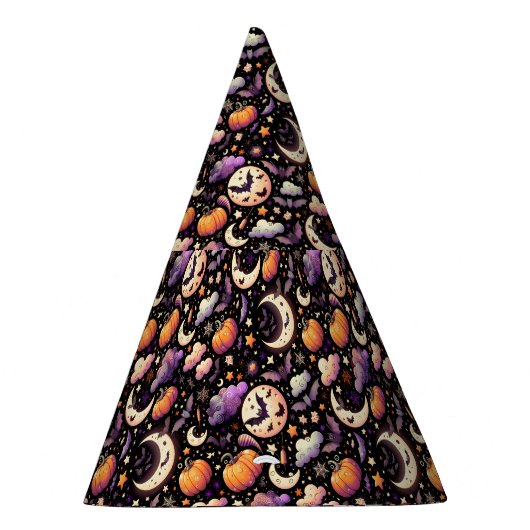 Whimsical Halloween Night Sky Pattern パーティーハット (右)