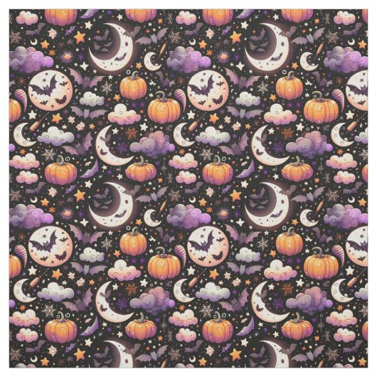 Whimsical Halloween Night Sky Pattern ファブリック (見本)
