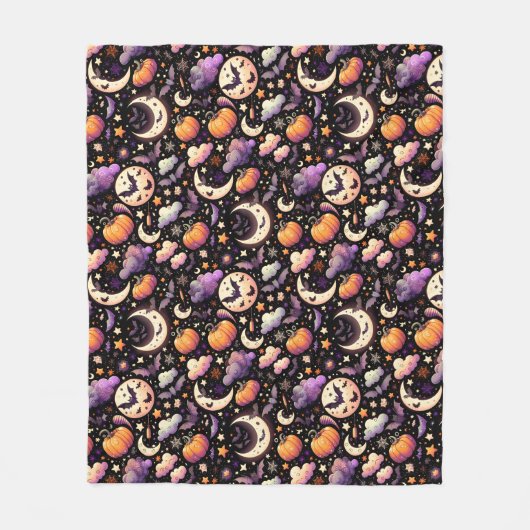 Whimsical Halloween Night Sky Pattern フリースブランケット (正面)