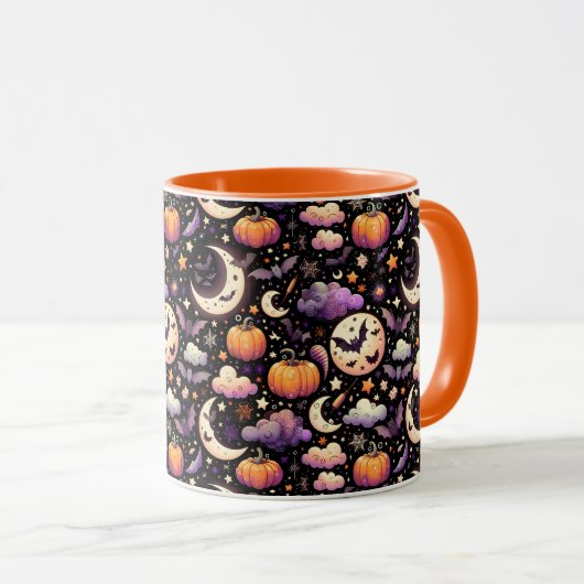 Whimsical Halloween Night Sky Pattern マグカップ (正面右)