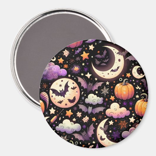 Whimsical Halloween Night Sky Pattern マグネット (正面/裏面)