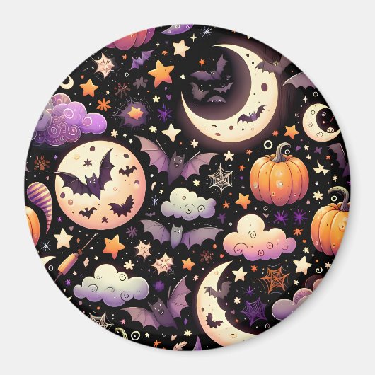 Whimsical Halloween Night Sky Pattern マグネット (正面)