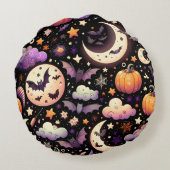 Whimsical Halloween Night Sky Pattern ラウンドクッション (裏面)