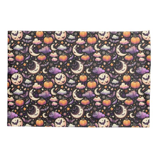 Whimsical Halloween Night Sky Pattern 枕カバー (裏面-左)