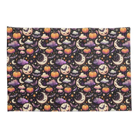 Whimsical Halloween Night Sky Pattern 枕カバー (裏面-右)