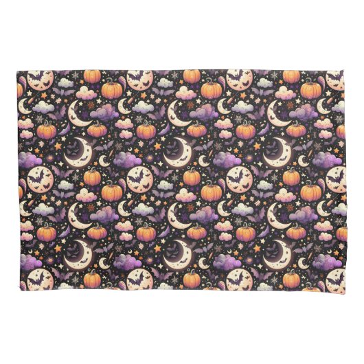 Whimsical Halloween Night Sky Pattern 枕カバー (正面左)