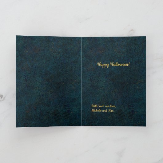 Whimsical Halloween Owl Folk Art Candy Corn Night カード (内部)