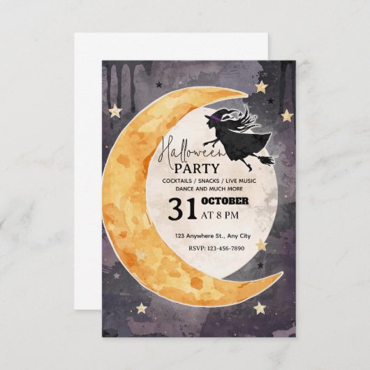 Whimsical Halloween Party Invitation – Editable   招待状 (正面/裏面)