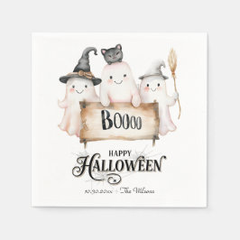 Whimsical Halloween Party Napkins with Cute Witch  スタンダードカクテルナプキン