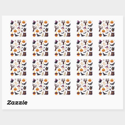 Whimsical Halloween Sticker Sheet – Cute Ghosts スクエアシール (シート)