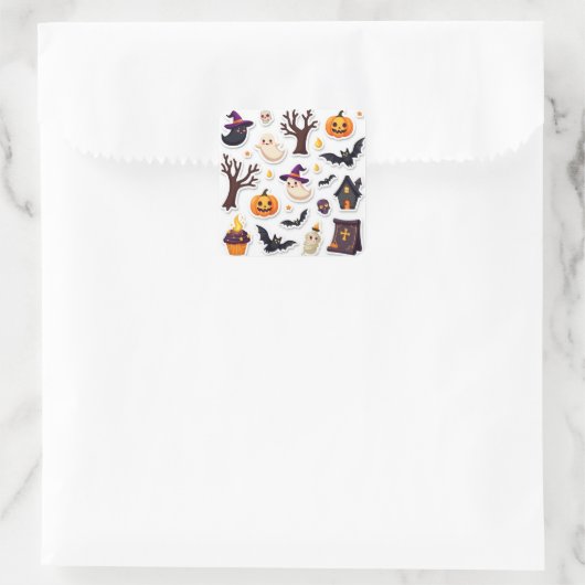 Whimsical Halloween Sticker Sheet – Cute Ghosts スクエアシール (バッグ)