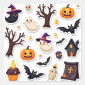 Whimsical Halloween Sticker Sheet – Cute Ghosts スクエアシール (正面)