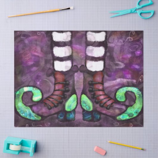 Whimsical Halloween Witch Boots Purple Decoupage 薄葉紙 (クラフト)
